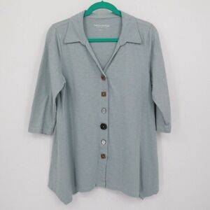 Soft Surroundings Danielle Top Women L Blue Boho Earthy Lagenlook Artistic Artsy